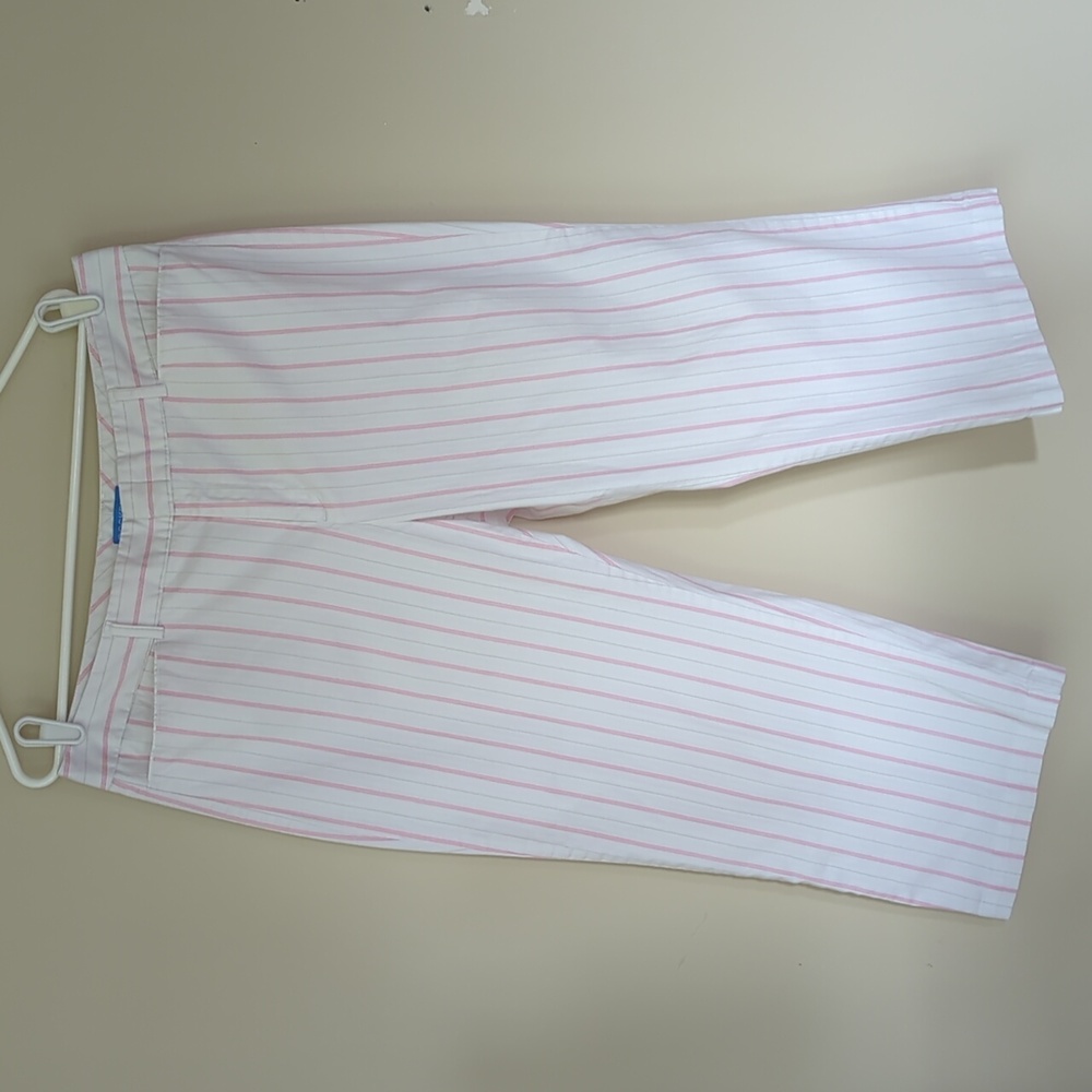 Dockers Women Striped Capri Pants 16 White Pink